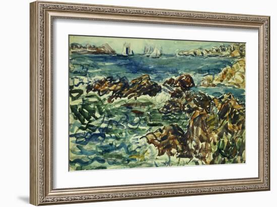 Rocky Cove with Village and Sketch of Rocks-Maurice Brazil Prendergast-Framed Giclee Print