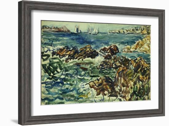 Rocky Cove with Village and Sketch of Rocks-Maurice Brazil Prendergast-Framed Giclee Print