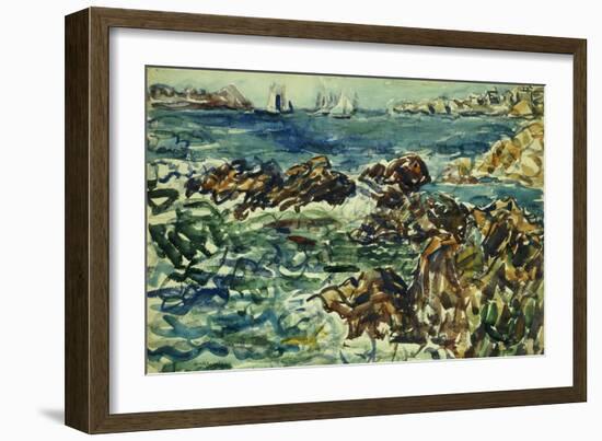 Rocky Cove with Village and Sketch of Rocks-Maurice Brazil Prendergast-Framed Giclee Print