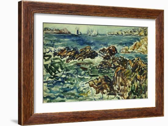 Rocky Cove with Village and Sketch of Rocks-Maurice Brazil Prendergast-Framed Giclee Print