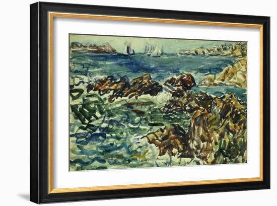 Rocky Cove with Village and Sketch of Rocks-Maurice Brazil Prendergast-Framed Giclee Print