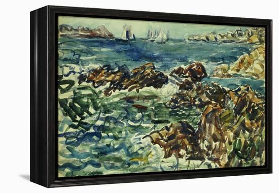 Rocky Cove with Village and Sketch of Rocks-Maurice Brazil Prendergast-Framed Premier Image Canvas