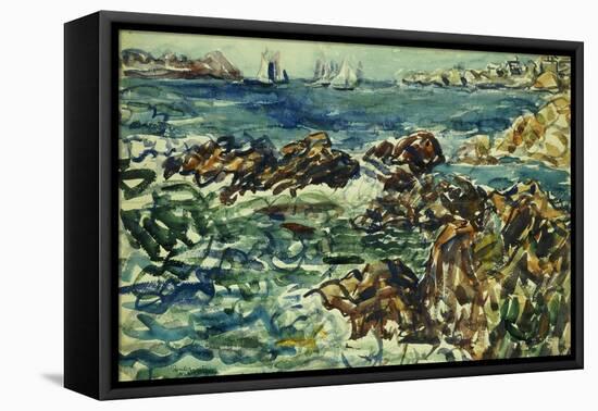 Rocky Cove with Village and Sketch of Rocks-Maurice Brazil Prendergast-Framed Premier Image Canvas