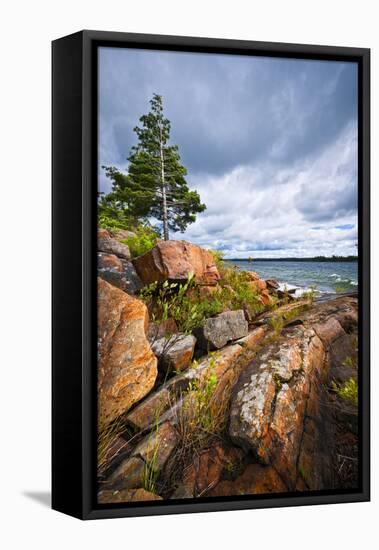 Rocky Lake Shore of Georgian Bay in Killbear Provincial Park near Parry Sound, Ontario, Canada.-elenathewise-Framed Premier Image Canvas