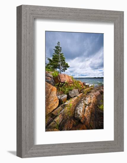 Rocky Lake Shore of Georgian Bay in Killbear Provincial Park near Parry Sound, Ontario, Canada.-elenathewise-Framed Photographic Print