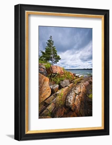 Rocky Lake Shore of Georgian Bay in Killbear Provincial Park near Parry Sound, Ontario, Canada.-elenathewise-Framed Photographic Print