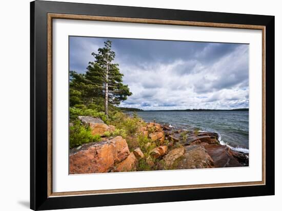 Rocky Lake Shore of Georgian Bay in Killbear Provincial Park near Parry Sound, Ontario, Canada.-elenathewise-Framed Photographic Print