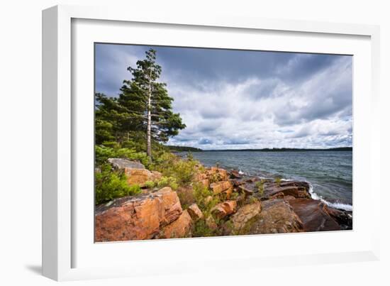 Rocky Lake Shore of Georgian Bay in Killbear Provincial Park near Parry Sound, Ontario, Canada.-elenathewise-Framed Photographic Print