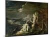 Rocky Landscape with a Huntsman and Warriors-Salvator Rosa-Mounted Giclee Print