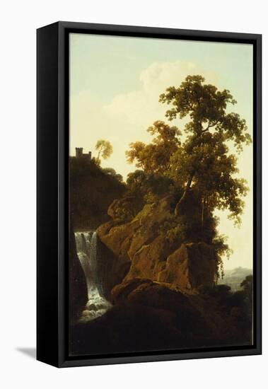 Rocky Landscape with a Waterfall-Joseph Wright of Derby-Framed Premier Image Canvas