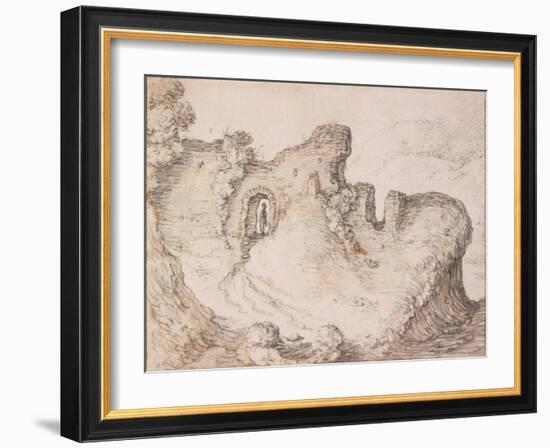 Rocky Landscape with Ruins, Forming the Profile of a Man's Face, C. 1650-Herman Saftleven-Framed Giclee Print