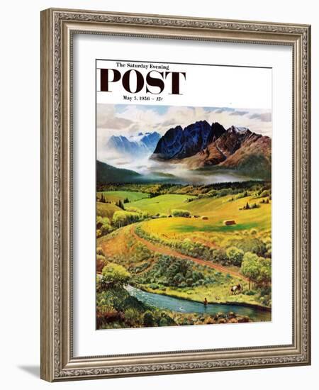 "Rocky Mountain Fly Fishing" Saturday Evening Post Cover, May 5, 1956-John Clymer-Framed Giclee Print