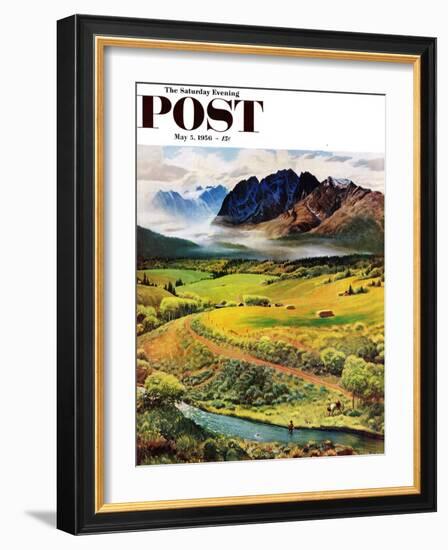 "Rocky Mountain Fly Fishing" Saturday Evening Post Cover, May 5, 1956-John Clymer-Framed Giclee Print