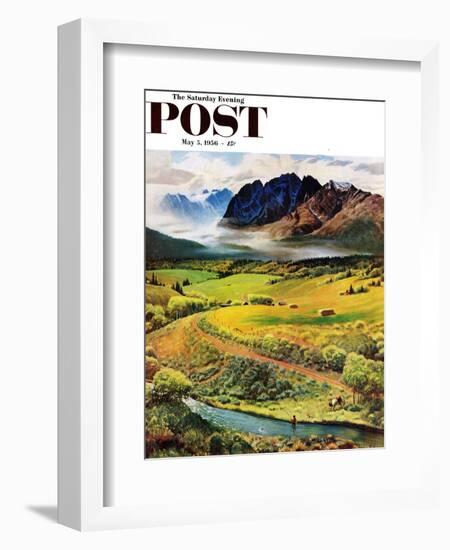 "Rocky Mountain Fly Fishing" Saturday Evening Post Cover, May 5, 1956-John Clymer-Framed Giclee Print