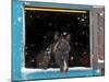 Rocky mountain looking out of stall during snow storm, New Mexico-Maresa Pryor-Mounted Photographic Print