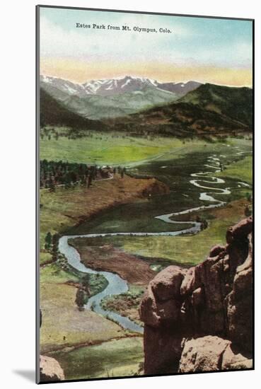 Rocky Mountain National Park, Colorado, Mt. Olympus Aerial View of Estes Park-Lantern Press-Mounted Art Print