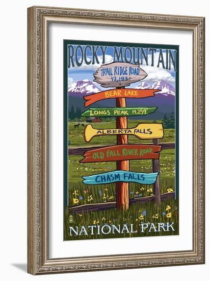 Rocky Mountain National Park, Colorado - Trail Ridge Road, Sign Destinations-Lantern Press-Framed Art Print