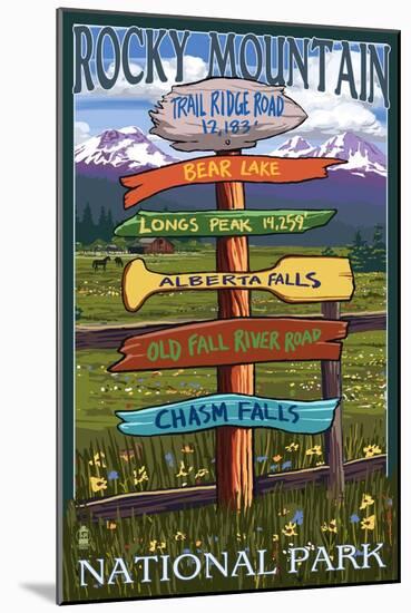 Rocky Mountain National Park, Colorado - Trail Ridge Road, Sign Destinations-Lantern Press-Mounted Art Print