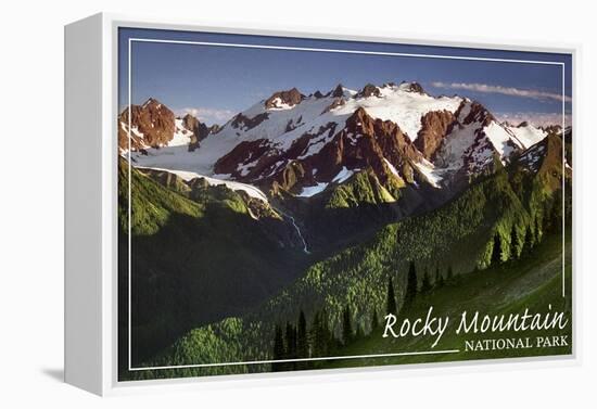 Rocky Mountain National Park - Mountains and Trees-Lantern Press-Framed Stretched Canvas