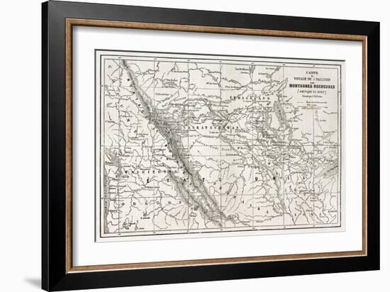 Rocky Mountains Old Map, Usa-marzolino-Framed Art Print