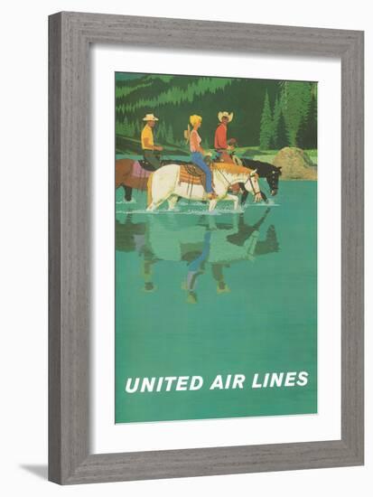 Rocky Mountains - United Air Lines - Horseback Riders - Vintage Travel Poster, 1960s-Stan Galli-Framed Art Print