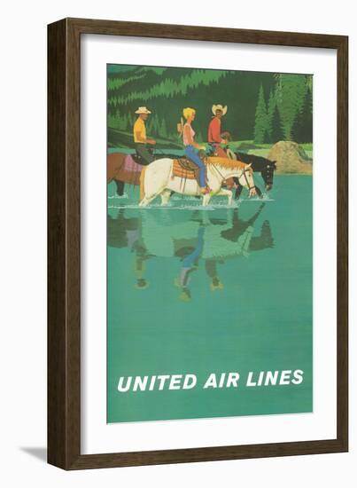 Rocky Mountains - United Air Lines - Horseback Riders - Vintage Travel Poster, 1960s-Stan Galli-Framed Art Print