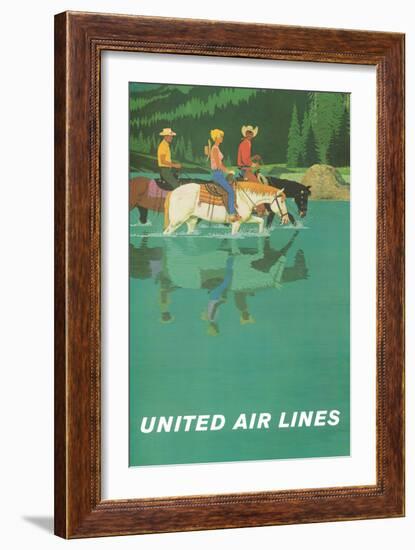 Rocky Mountains - United Air Lines - Horseback Riders - Vintage Travel Poster, 1960s-Stan Galli-Framed Art Print