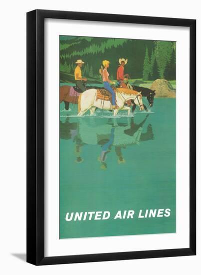 Rocky Mountains - United Air Lines - Horseback Riders - Vintage Travel Poster, 1960s-Stan Galli-Framed Art Print