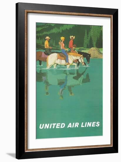 Rocky Mountains - United Air Lines - Horseback Riders - Vintage Travel Poster, 1960s-Stan Galli-Framed Art Print