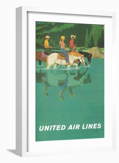 Rocky Mountains - United Air Lines - Horseback Riders - Vintage Travel Poster, 1960s-Stan Galli-Framed Art Print