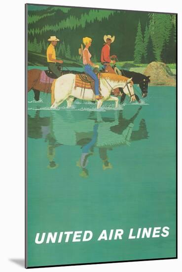 Rocky Mountains - United Air Lines - Horseback Riders - Vintage Travel Poster, 1960s-Stan Galli-Mounted Art Print