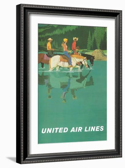 Rocky Mountains - United Air Lines - Horseback Riders - Vintage Travel Poster, 1960s-Stan Galli-Framed Art Print