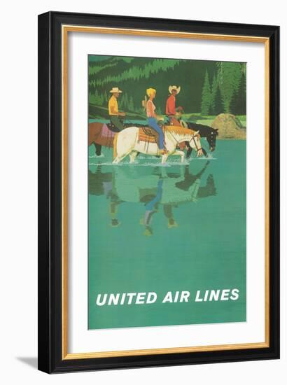Rocky Mountains - United Air Lines - Horseback Riders - Vintage Travel Poster, 1960s-Stan Galli-Framed Art Print