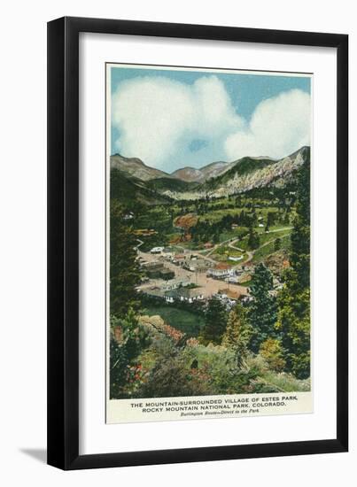 Rocky Mt. National Park, Colorado, Aerial View of Mountain Surrounded Estes Park-Lantern Press-Framed Art Print