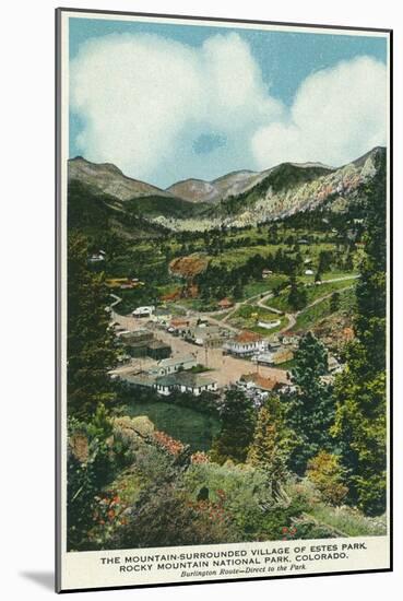 Rocky Mt. National Park, Colorado, Aerial View of Mountain Surrounded Estes Park-Lantern Press-Mounted Art Print