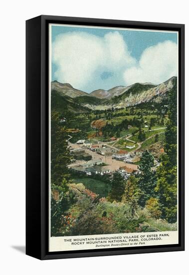 Rocky Mt. National Park, Colorado, Aerial View of Mountain Surrounded Estes Park-Lantern Press-Framed Stretched Canvas