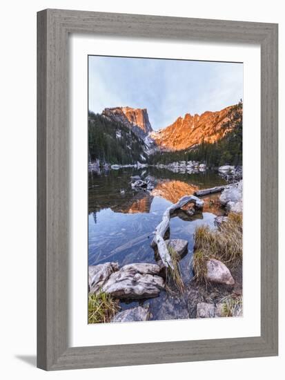 Rocky Mt NP, Colorado, USA: Dream Lake During Sunrise, Hallett Peak Reflecting In The Clear Water-Axel Brunst-Framed Photographic Print