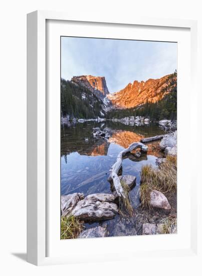Rocky Mt NP, Colorado, USA: Dream Lake During Sunrise, Hallett Peak Reflecting In The Clear Water-Axel Brunst-Framed Photographic Print