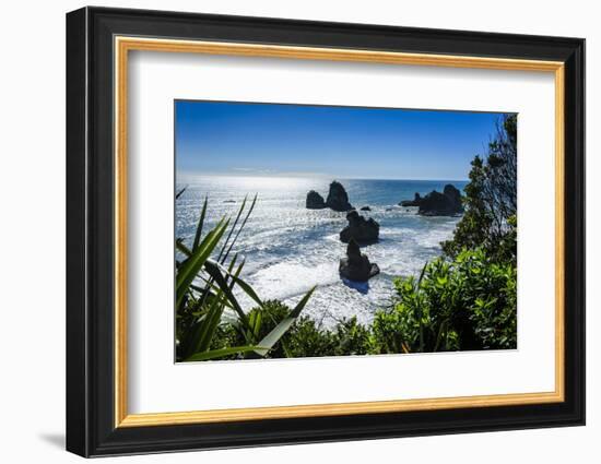 Rocky Outcrops in the Ocean Along the Road Between Greymouth and Westport, West Coast, South Island-Michael Runkel-Framed Photographic Print