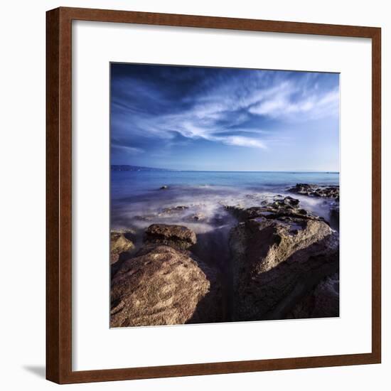 Rocky Shore and Tranquil Sea, Portoscuso, Sardinia, Italy-null-Framed Photographic Print