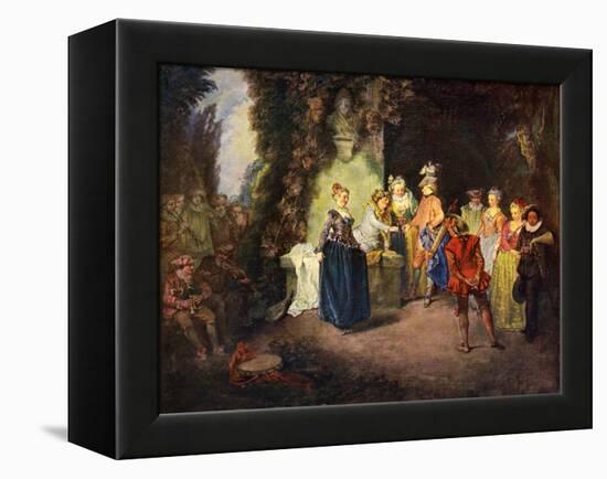 Rococo genre scene: French Comedy --Jean Antoine Watteau-Framed Premier Image Canvas