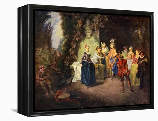 Rococo genre scene: French Comedy --Jean Antoine Watteau-Framed Premier Image Canvas