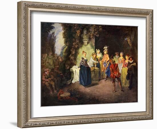 Rococo genre scene: French Comedy --Jean Antoine Watteau-Framed Giclee Print