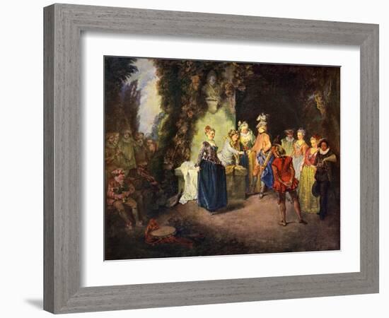 Rococo genre scene: French Comedy --Jean Antoine Watteau-Framed Giclee Print