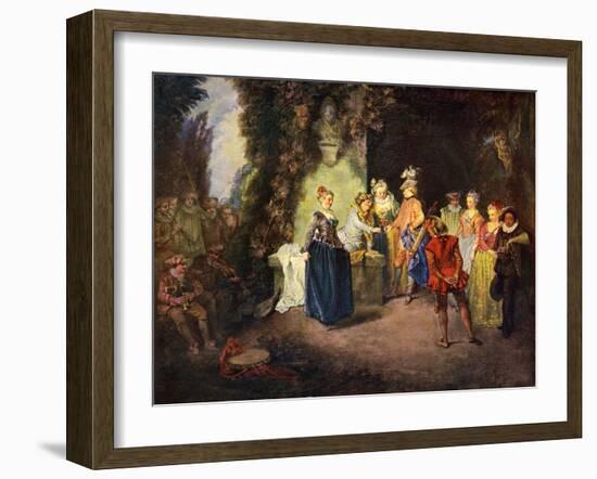 Rococo genre scene: French Comedy --Jean Antoine Watteau-Framed Giclee Print