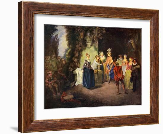 Rococo genre scene: French Comedy --Jean Antoine Watteau-Framed Giclee Print