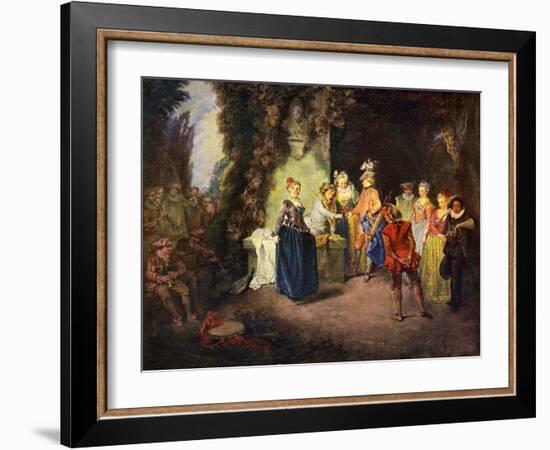 Rococo genre scene: French Comedy --Jean Antoine Watteau-Framed Giclee Print