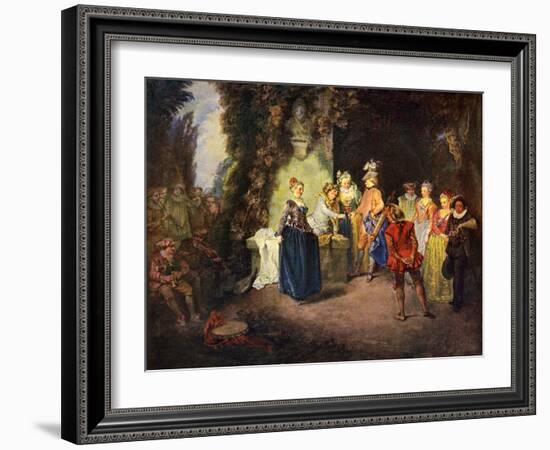 Rococo genre scene: French Comedy --Jean Antoine Watteau-Framed Giclee Print