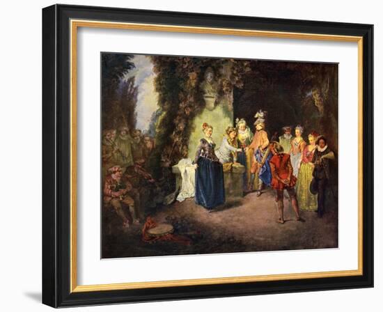 Rococo genre scene: French Comedy --Jean Antoine Watteau-Framed Giclee Print