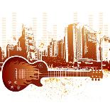 Urban Grunge City With Guitar-rodho-Framed Art Print